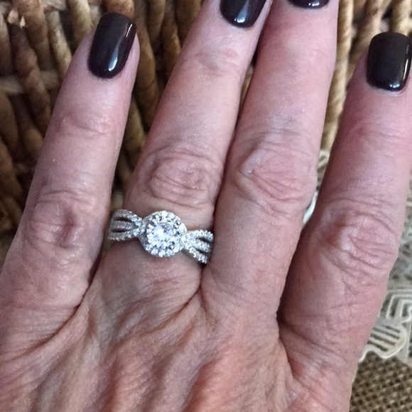 Simulated Diamond Wedding Set Sterling Silver - Picture 4 of 6